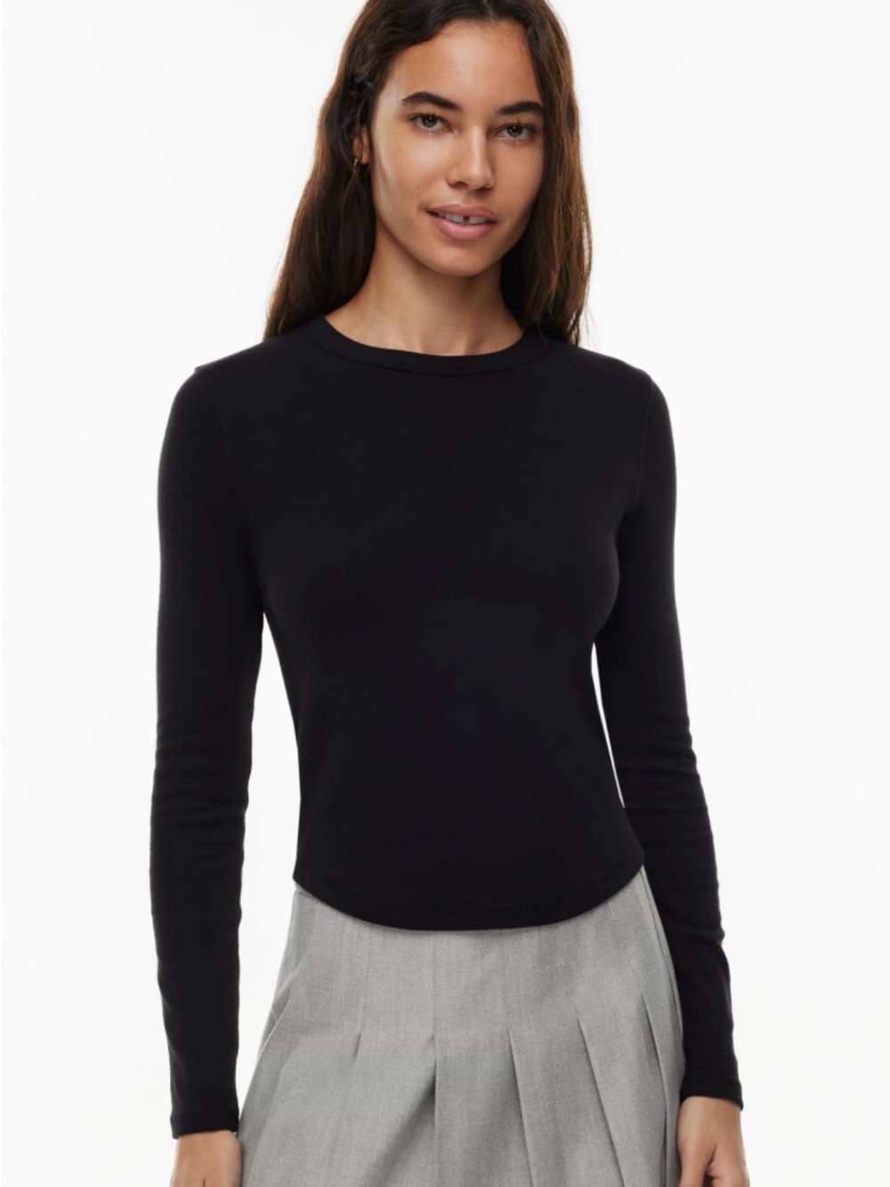 Aritzia Sunday Best Black Semi Ribbed Long-Sleeve Crewneck Top - Women